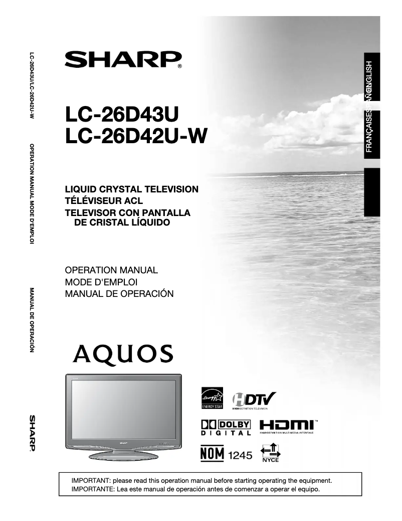 Image de la première page du manuel de l'appareil Aquos LC-26D42UW