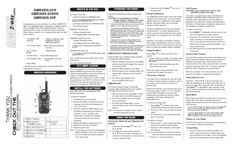 Page 1 de la notice Manuel utilisateur Uniden GMR3055-2CK