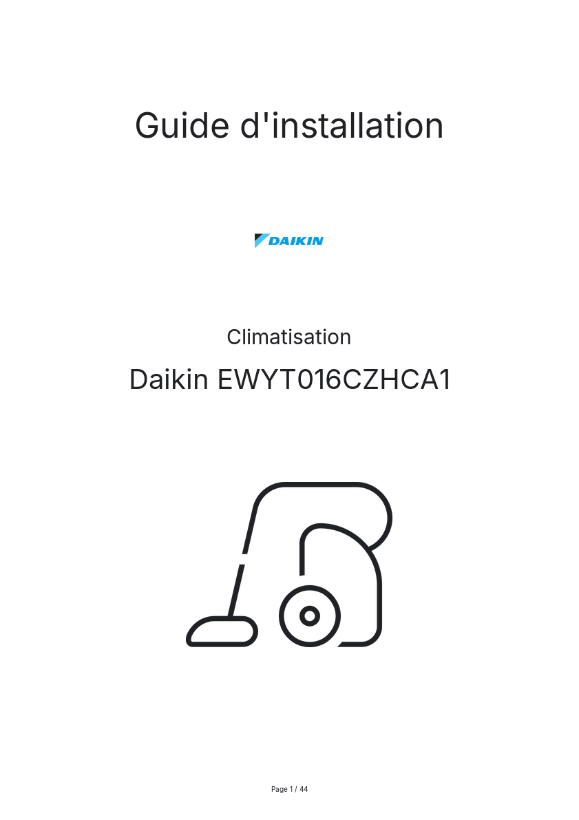 Page n°1 - Guide d'installation Daikin EWYT016CZHCA1
