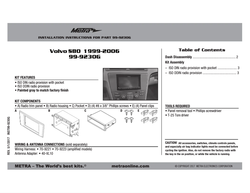 Page n°1 - Manuel utilisateur Metra 99-9230G