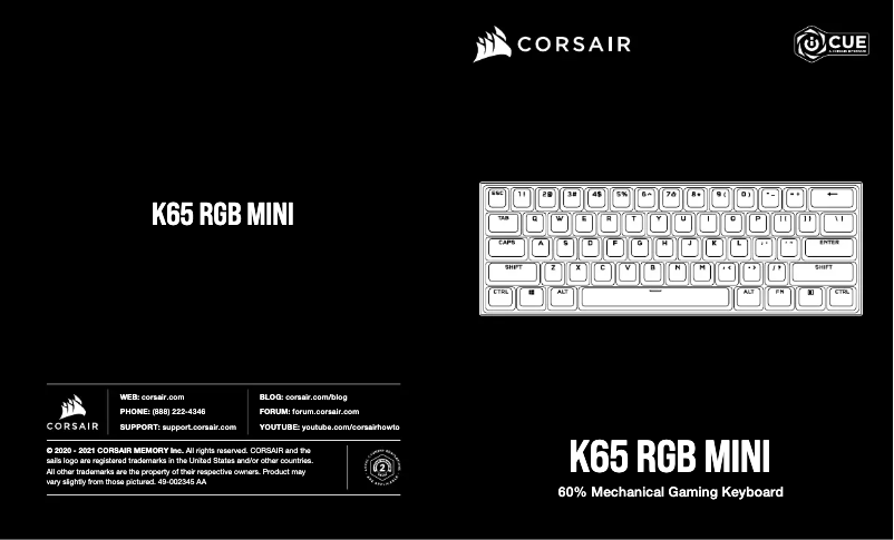 Page 1 de la notice Guide de démarrage rapide Corsair K65 LUX RGB