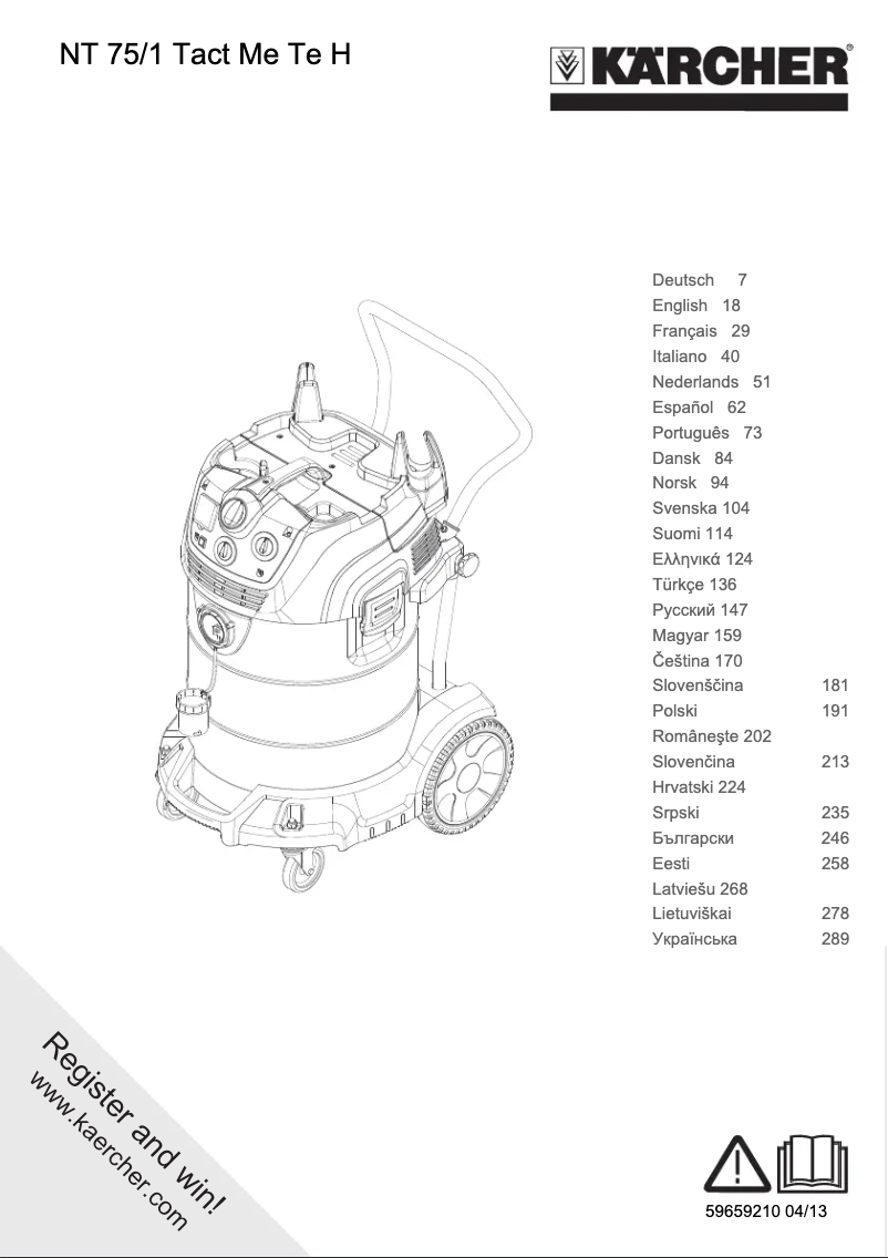 Page n°1 - Manuel utilisateur Kärcher NT 75/1 Tact Me Te