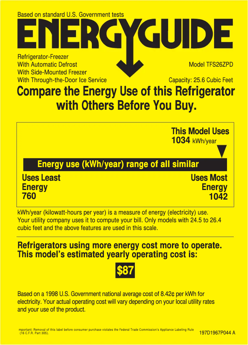 Page n°1 - Label énergétique GE TFS26ZPDBS