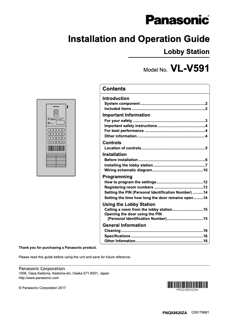 Page 1 de la notice Manuel utilisateur Panasonic VL-V591