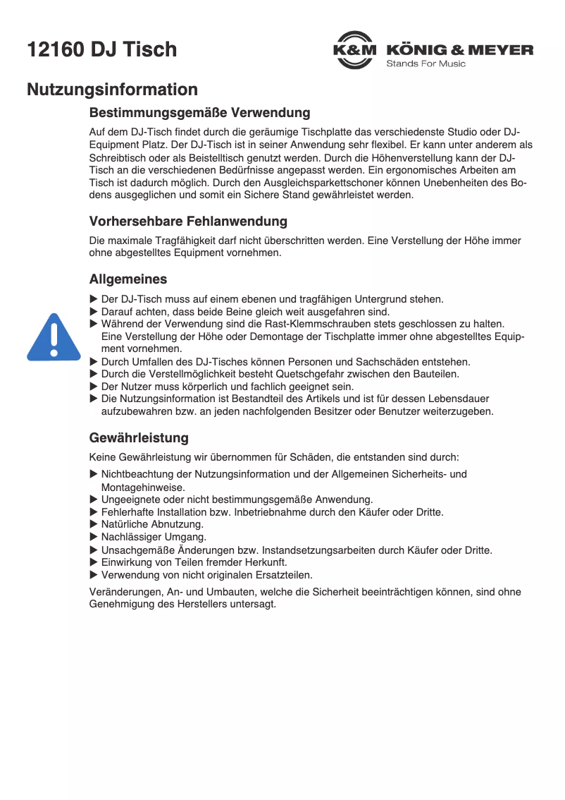 Page n°1 - Manuel utilisateur Konig & Meyer 12160