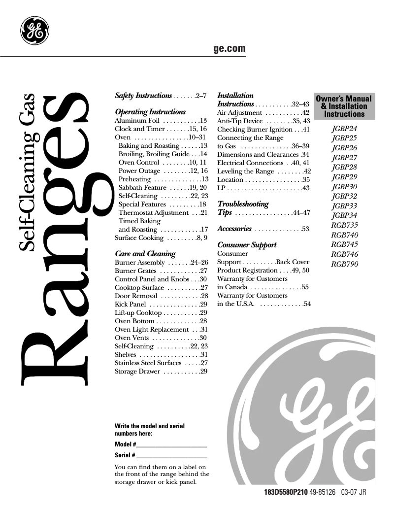 Page 1 de la notice Guide d'installation GE JGBP24BEHWH