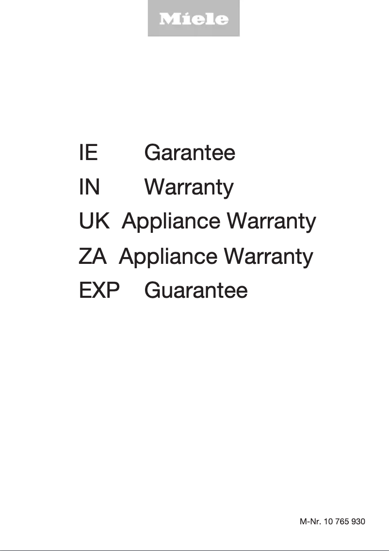 Page n°1 - Informations de garantie Miele WEG 365 WCS PWash & 9kg