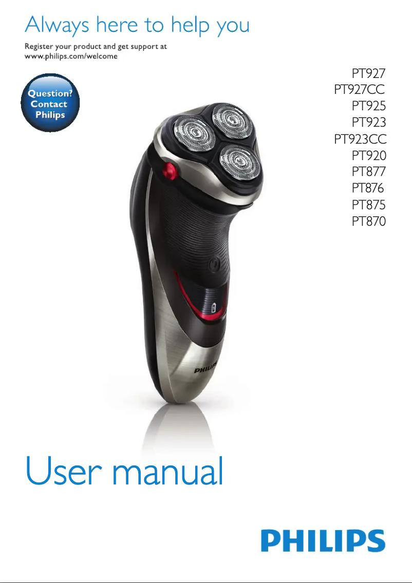 Page n°1 - Manuel utilisateur Philips Shaver series 5000 PowerTouch PT927