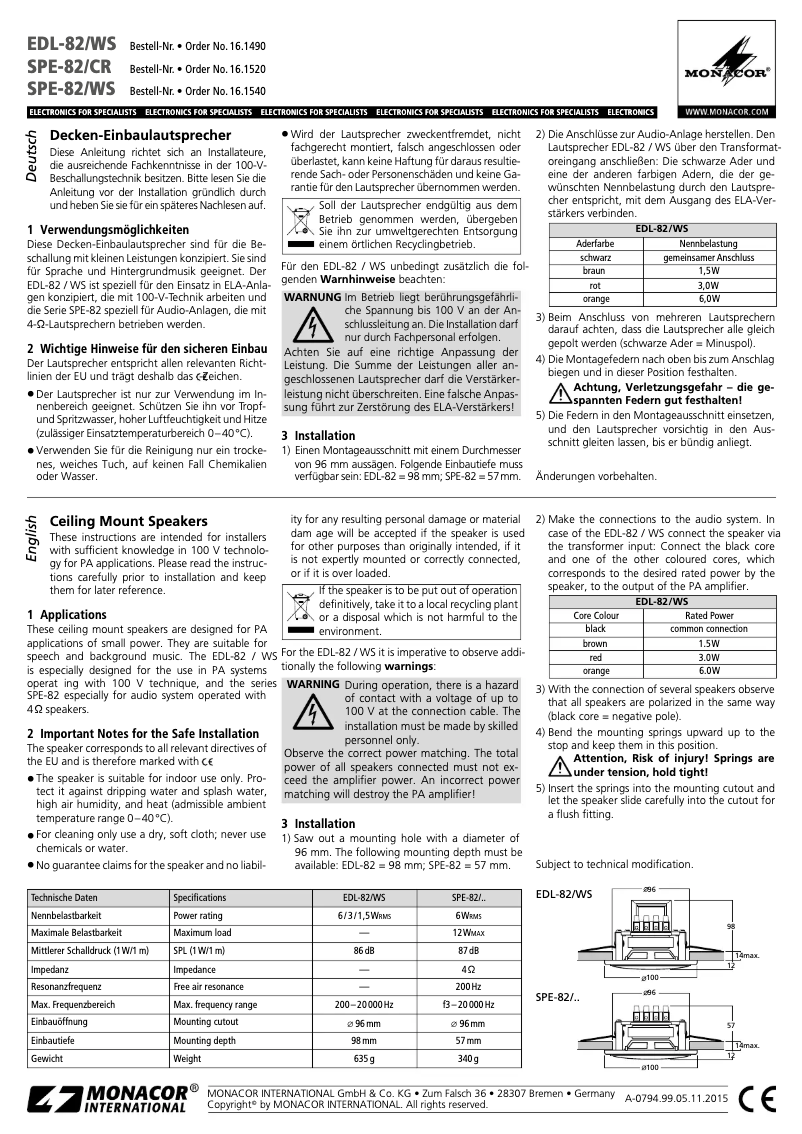 Página 1 del manual Manual de usuario Monacor SPE-82/CR