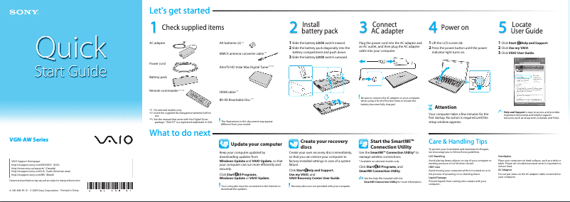 Page n°1 - Guide d'installation Sony Vaio VGN-AW310D