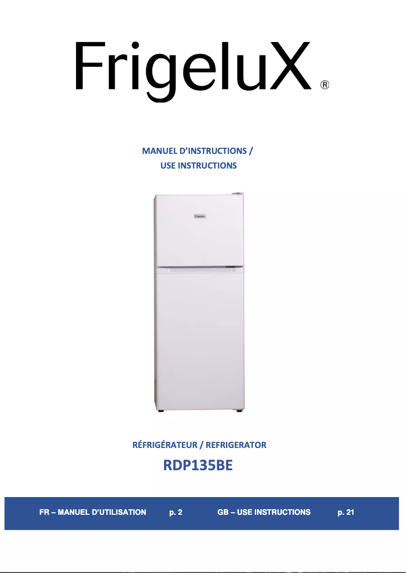 Page n°1 - Manuel utilisateur FrigeluX RDP135BE