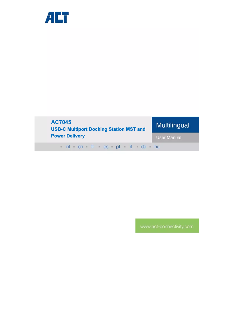 Page 1 de la notice Manuel utilisateur ACT AC7045