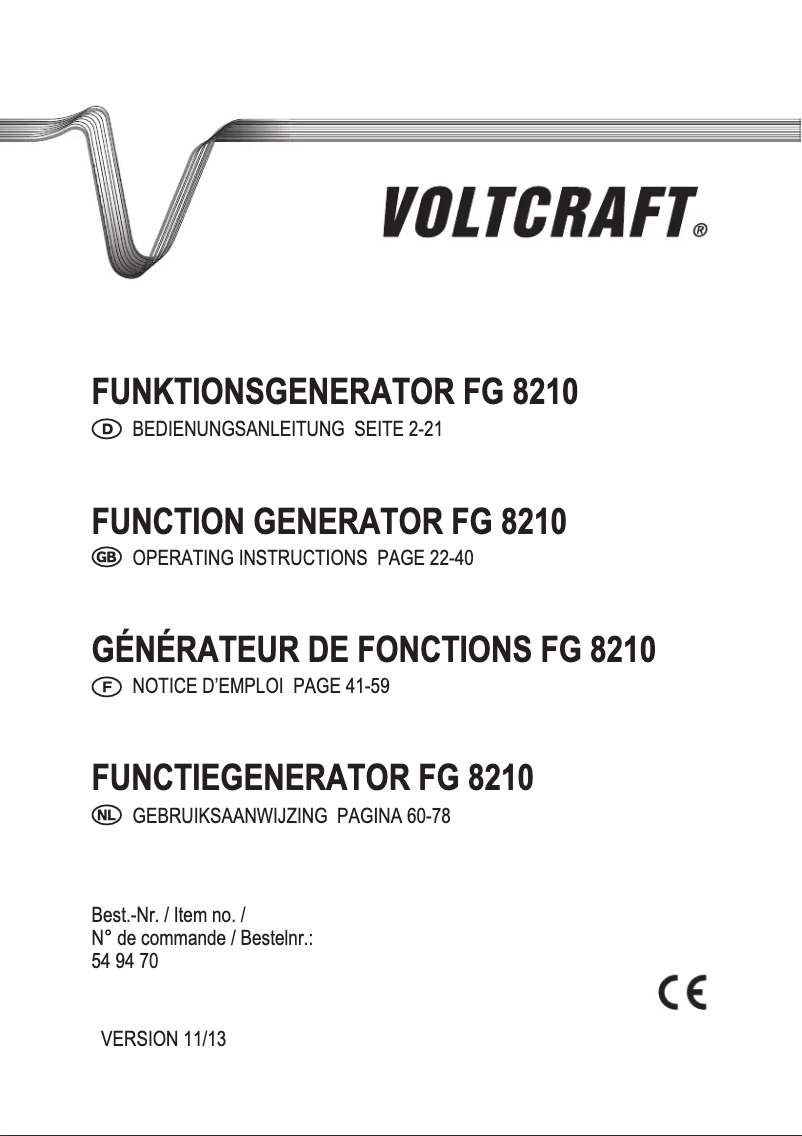 Page 1 de la notice Manuel utilisateur Voltcraft FG 8210