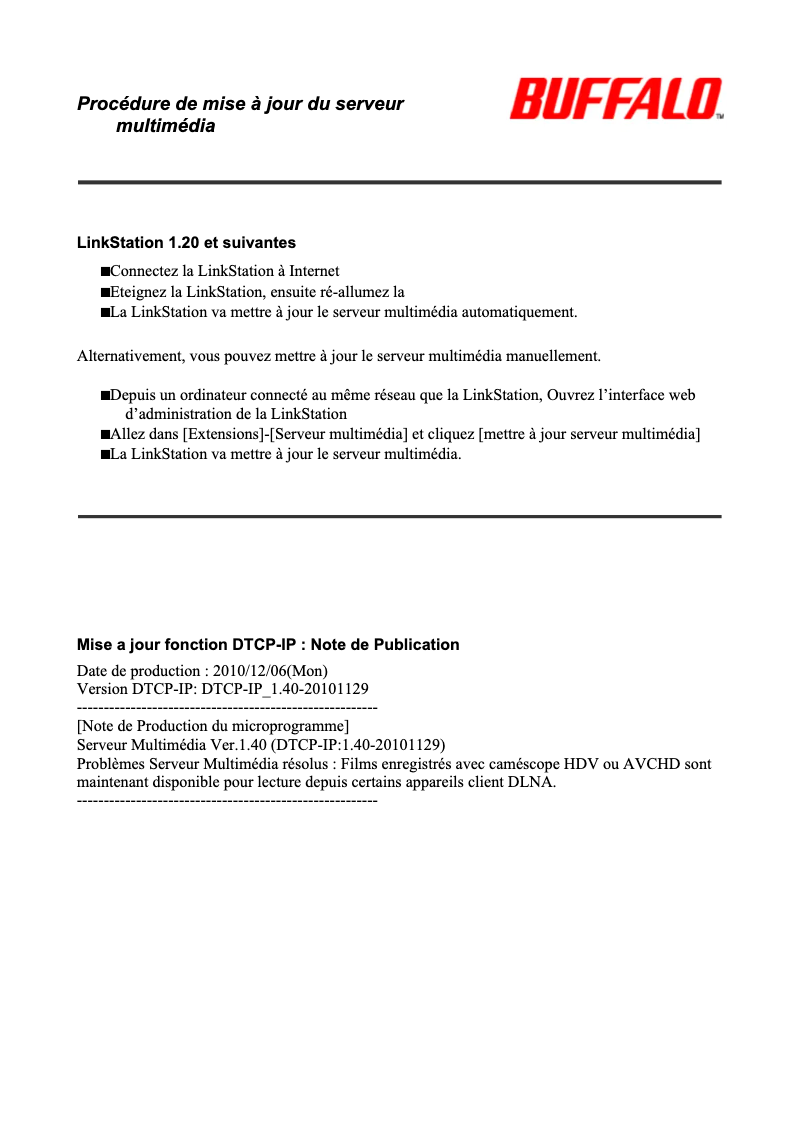 Page n°1 - Manuel utilisateur Buffalo LS-WV2.0TL/R1-EU