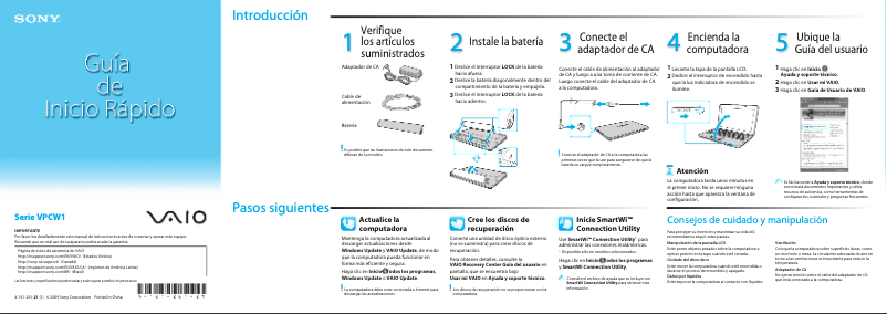 Page n°1 - Guide d'installation Sony Vaio VPCW121AX