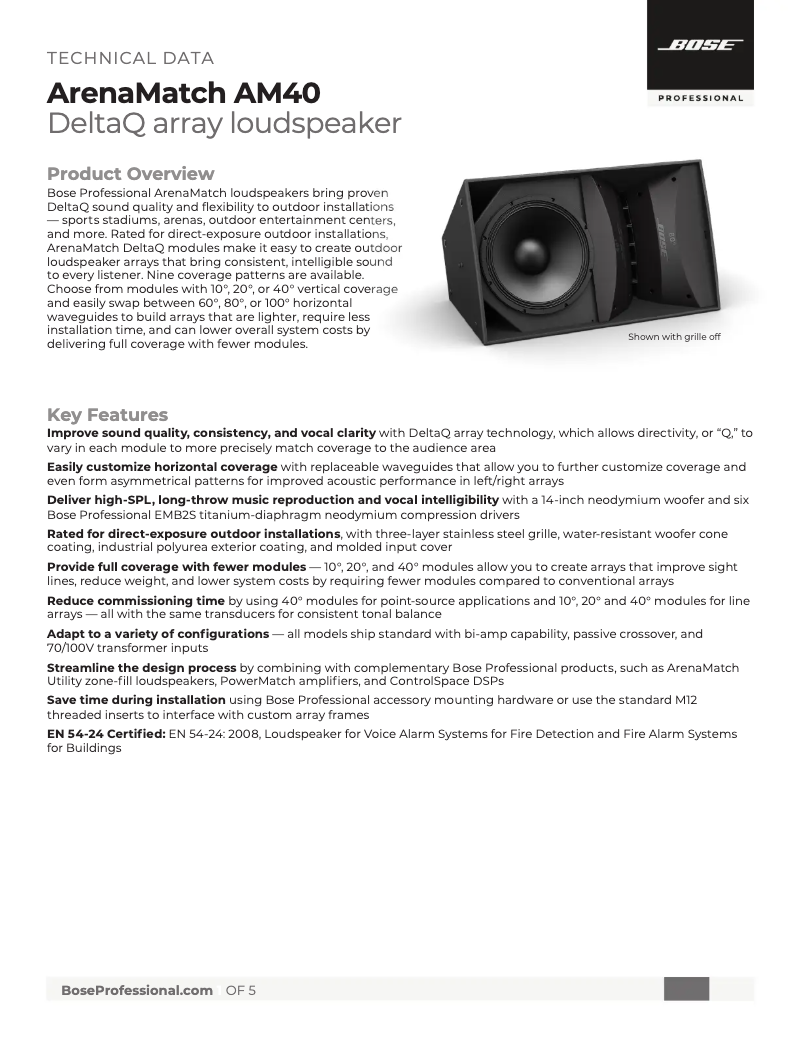 Page 1 de la notice Fiche technique Bose ArenaMatch AM40