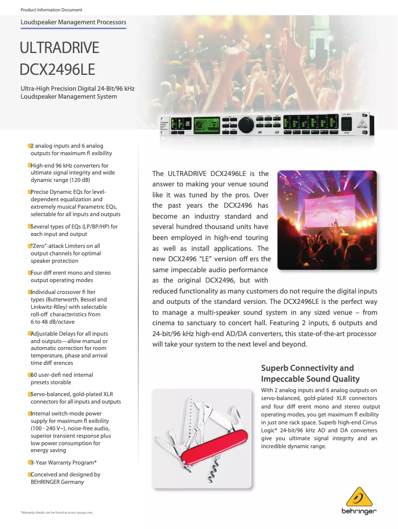 Page 1 de la notice Fiche technique Behringer Ultradrive DCX2496LE
