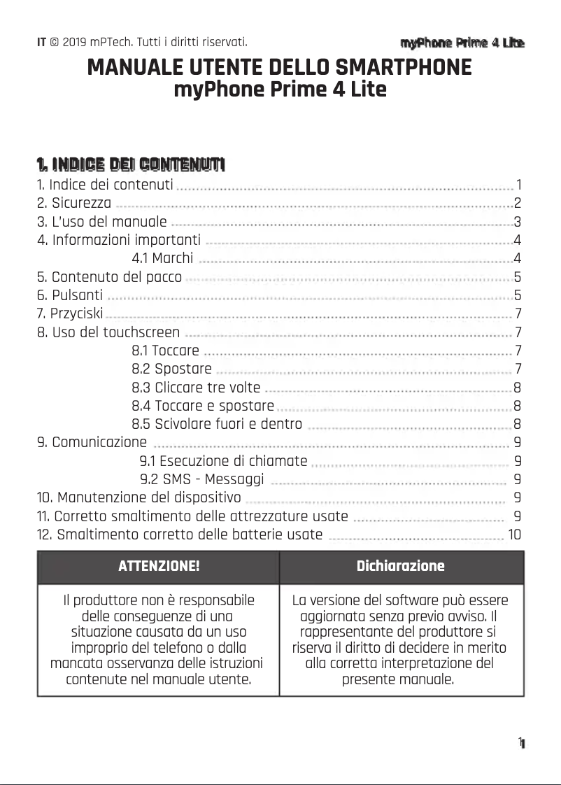 Page 1 de la notice Manuel utilisateur myPhone Prime 4 Lite