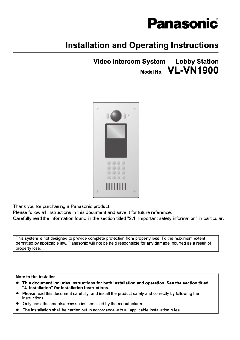 Imagen de la primera página del manual del dispositivo VL-VN1900