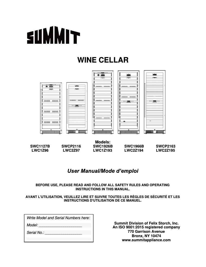 Page n°1 - Manuel utilisateur Summit LWC2Z194