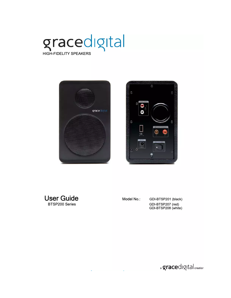 Page 1 de la notice Manuel utilisateur Grace Digital Audio GDI-BTSP208