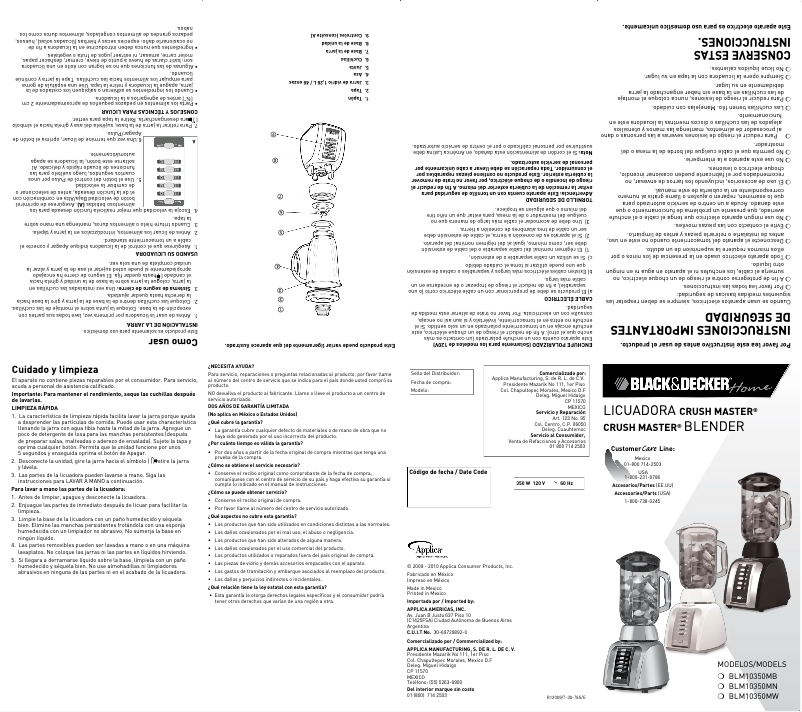 Image de la première page du manuel de l'appareil BLM10350MW