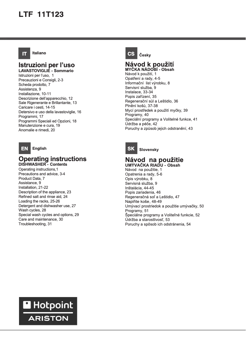 Page 1 de la notice Manuel utilisateur Hotpoint LTF 11T123 EU