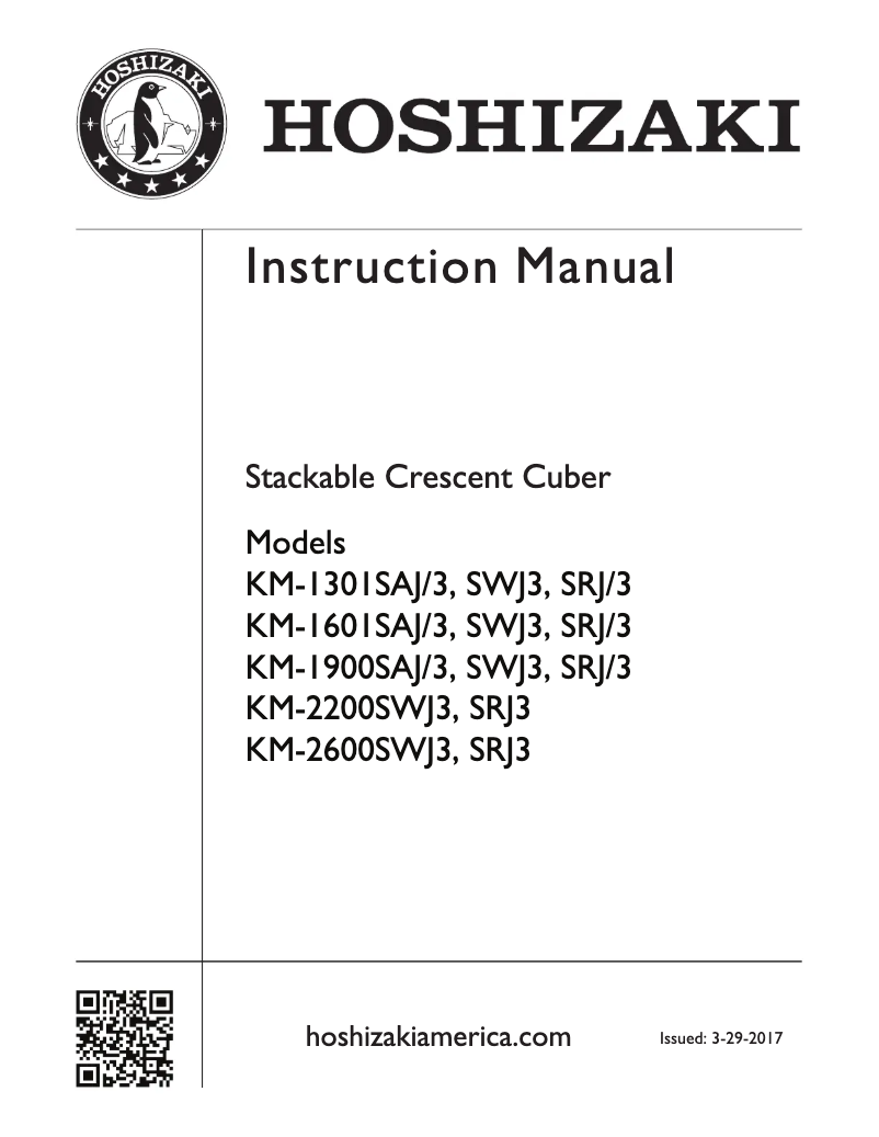 Page 1 de la notice Manuel utilisateur Hoshizaki KM-2600SWJ3