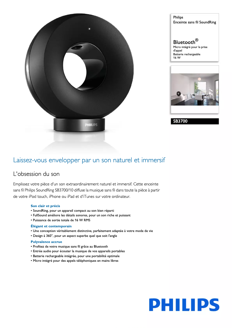 Page n°1 - Fiche technique Philips SB3700