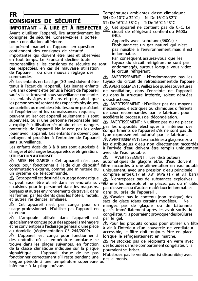 Page 1 de la notice Instructions de sécurité Bauknecht KGIL 18F2 P