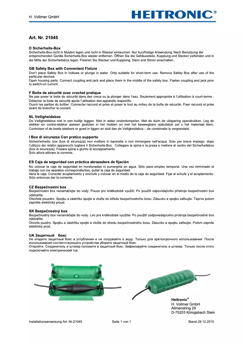 Page 1 de la notice Manuel utilisateur Heitronic 21045
