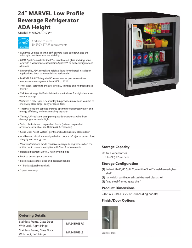 Page 1 de la notice Fiche technique Marvel MA24BRG3LS