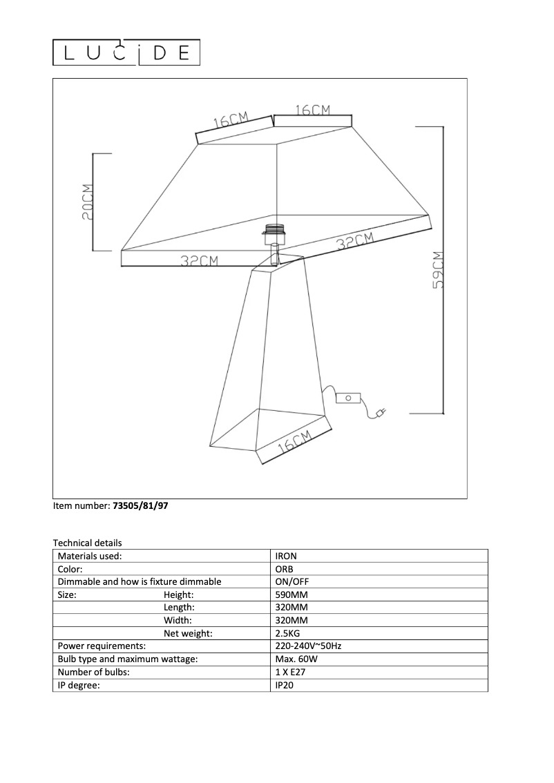 Página 1 del manual Manual de usuario Lucide Yessin 73505/81/97
