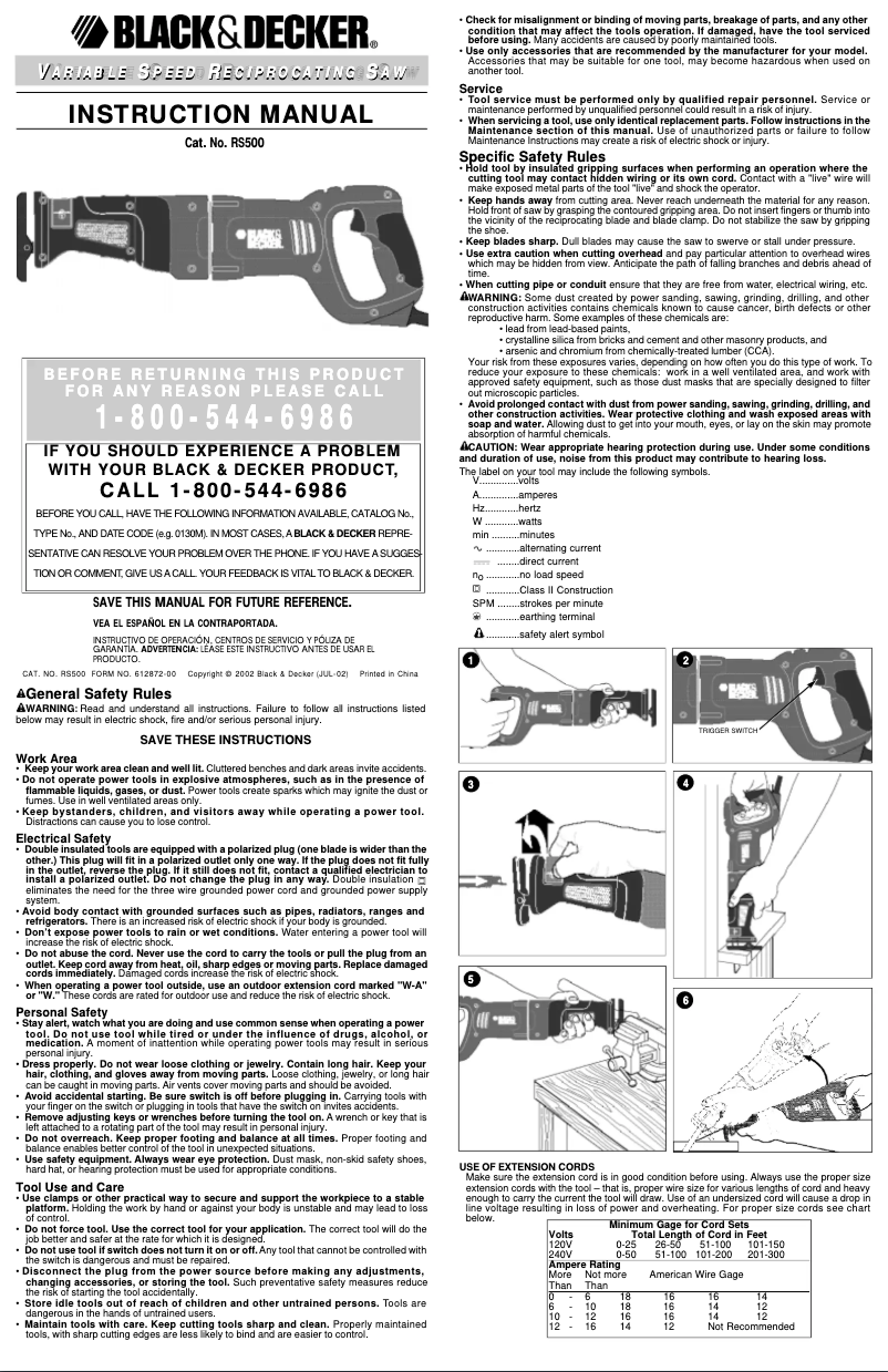 Page 1 de la notice Manuel utilisateur Black & Decker RS500K