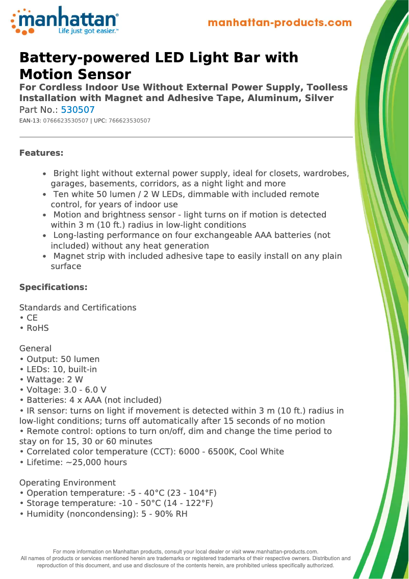 Page 1 de la notice Fiche technique Manhattan 530507