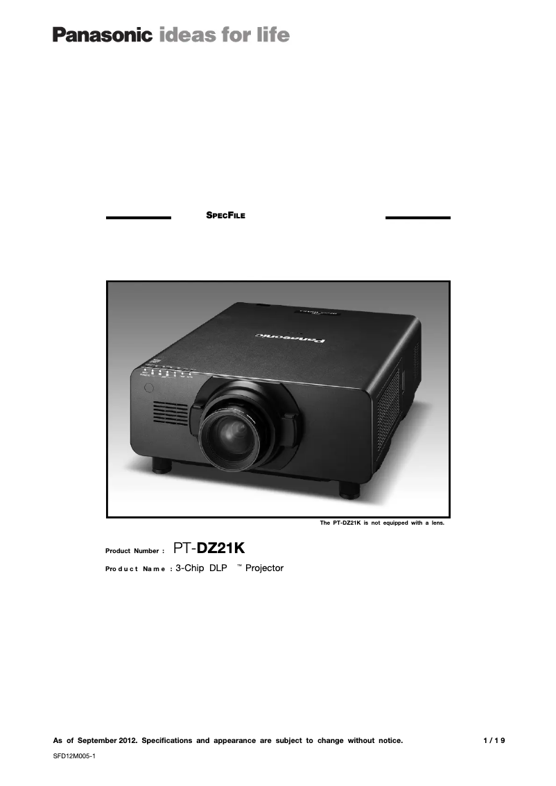 Page n°1 - Brochure Panasonic PT-DZ21K2U