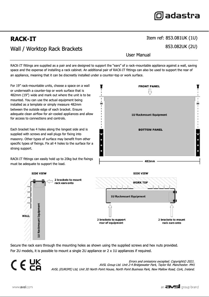 Page 1 de la notice Manuel utilisateur Adastra RACK-IT