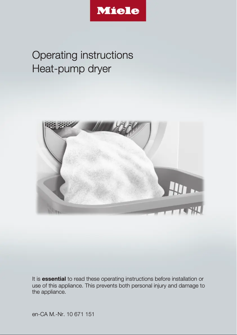 Page n°1 - Manuel utilisateur Miele TWF 160 WP