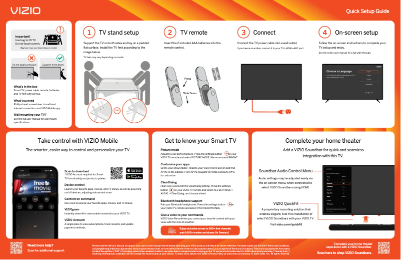 Page 1 de la notice Guide de démarrage rapide VIZIO V4K55M-0801