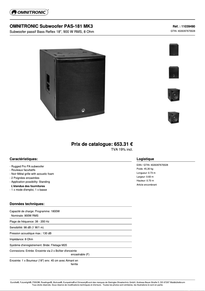 Page n°1 - Fiche technique Omnitronic PAS-181 MK3