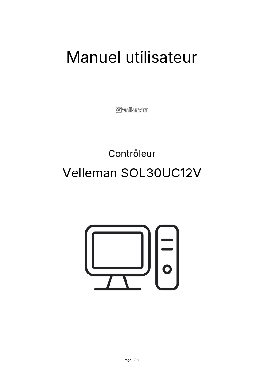 Page n°1 - Manuel utilisateur Velleman SOL30UC12V