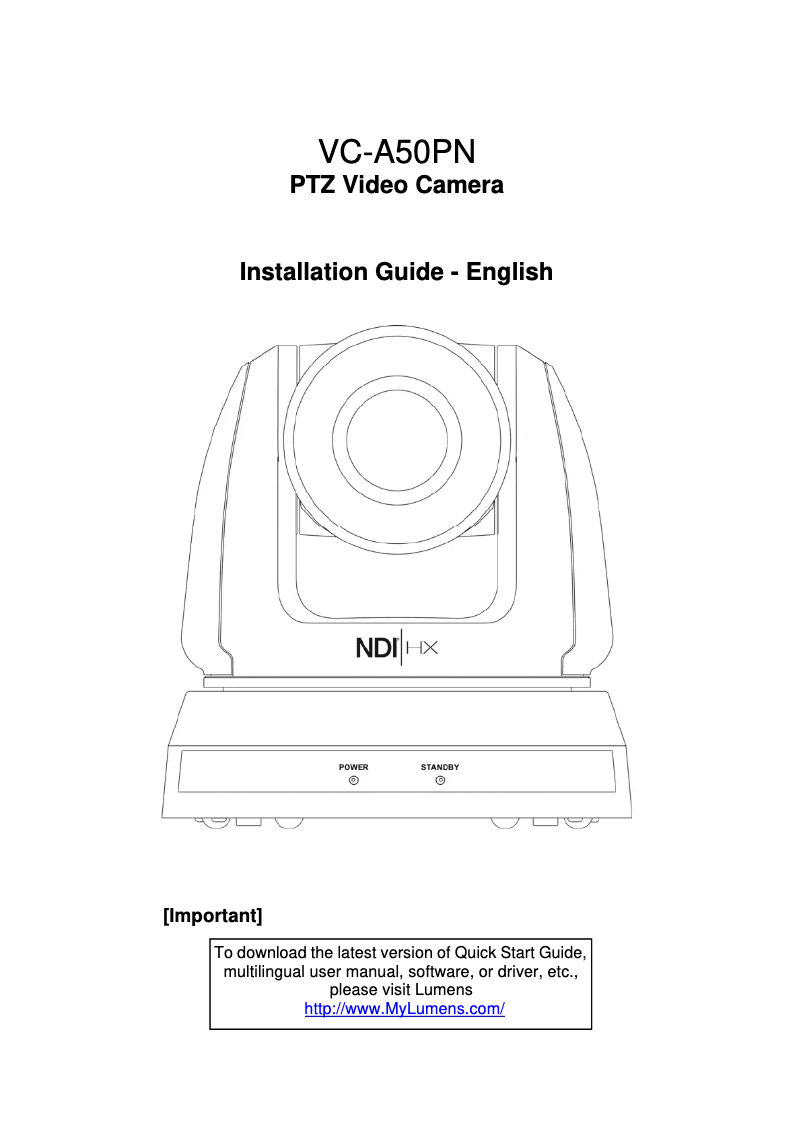 Page 1 de la notice Manuel utilisateur Lumens VC-A50PN