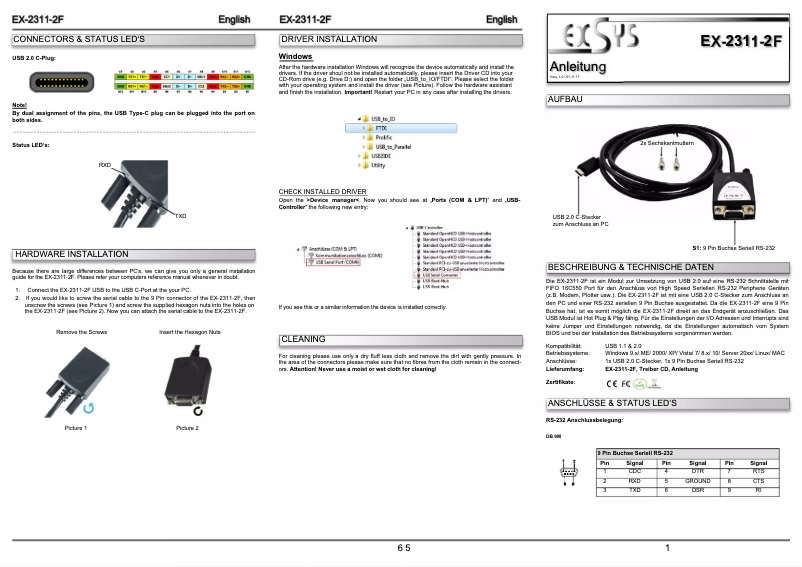 Page 1 de la notice Manuel utilisateur EXSYS EX-2311-2F