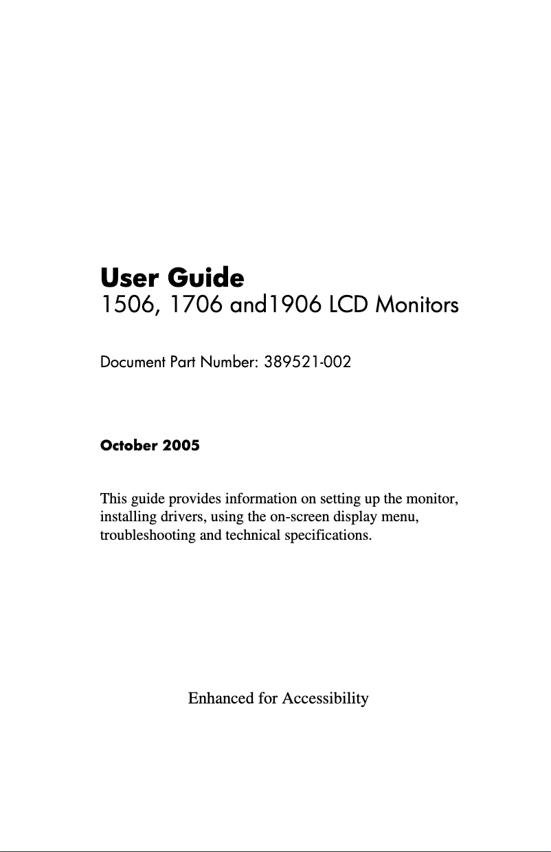Page 1 de la notice Manuel utilisateur HP L1706