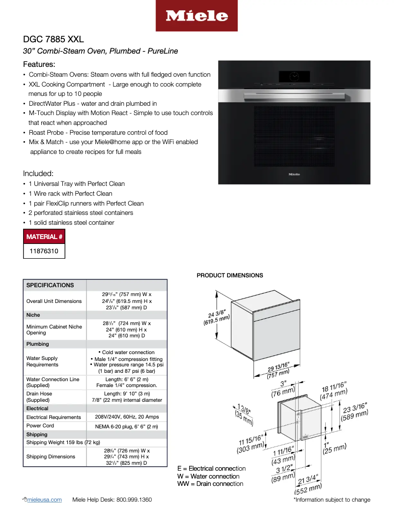 Página 1 del manual Ficha técnica Miele DGC 7885 XXL