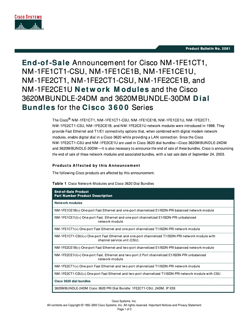 Page 1 de la notice Manuel utilisateur Cisco NM-1FE1CE1U=
