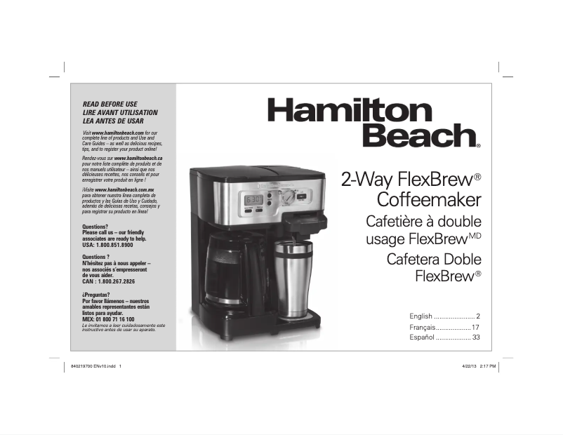 Page n°1 - Manuel utilisateur Hamilton Beach FlexBrew 49983