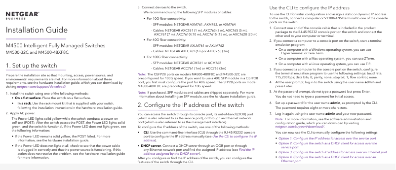 Page n°1 - Guide d'installation Netgear M4500-32C