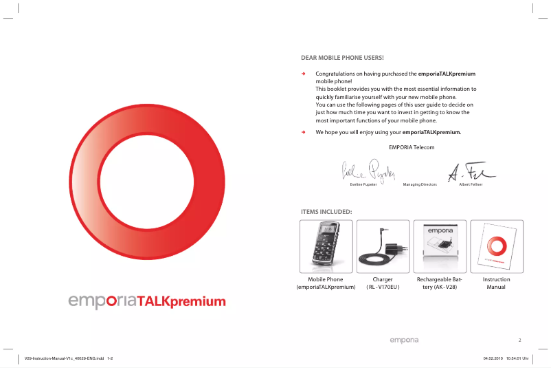 Page 1 de la notice Manuel utilisateur Emporia Talk Premium