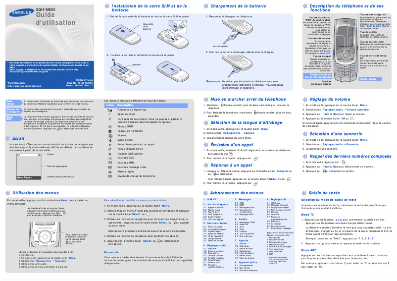 Image de la première page du manuel de l'appareil SGH-M600